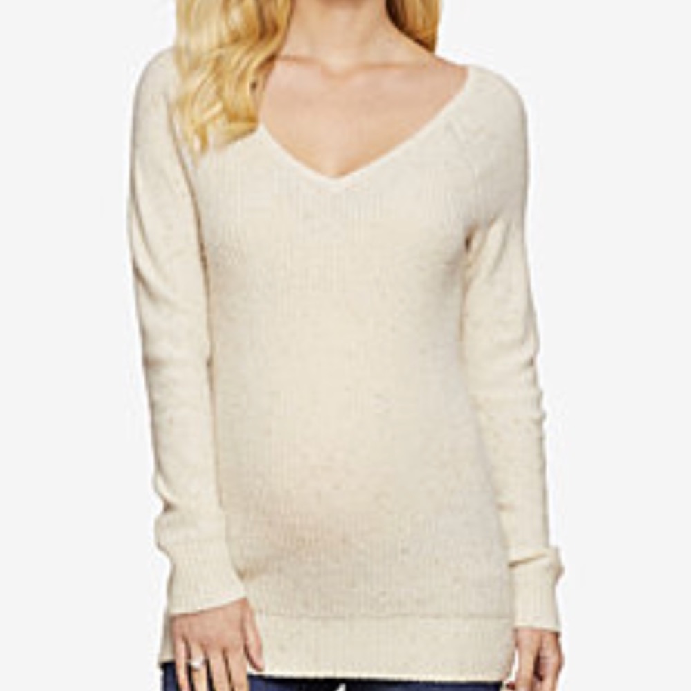 Jessica Simpson maternity cream and gold sweater